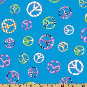  44 Wide Save The World Peace Signs Aqua Fabric By The 